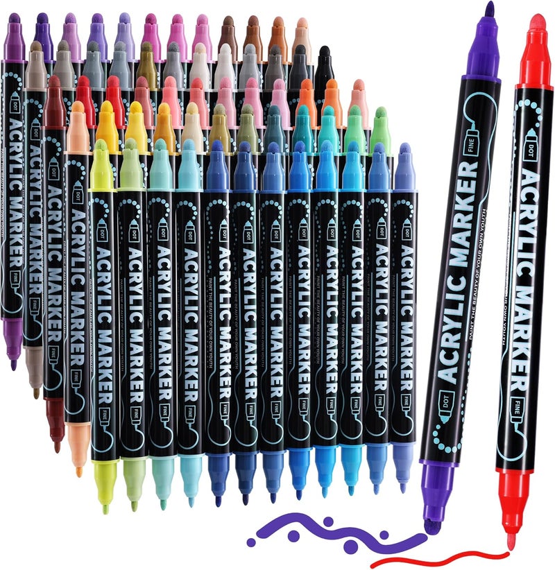 nauets 60 Colors Waterproof Dual Tip Acrylic Paint Markers, Premium Dot & Fine Tip Coloring Paint Pens Set for Paper, Rock, Wood, Fabric, Canvas, Glass, Ceramic and DIY Crafts Art Supplies - Image 1